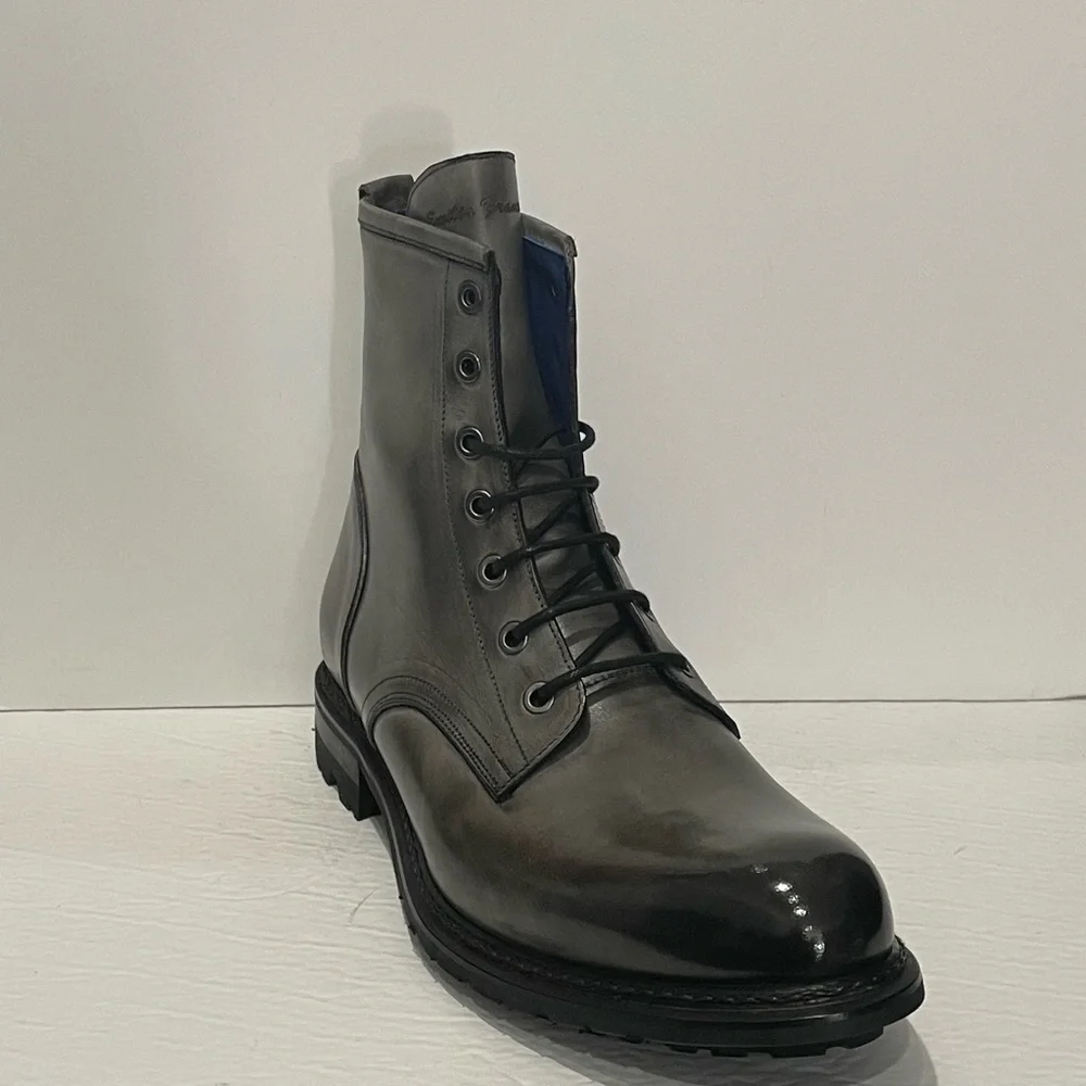 Emilio Franco boot chelsea gray round toe Italian leather black thick sole